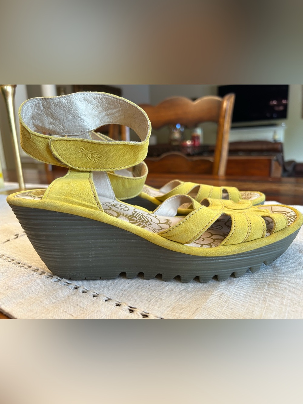 Fly London Yellow Women's Wedge Sandals - Picture 5 of 7